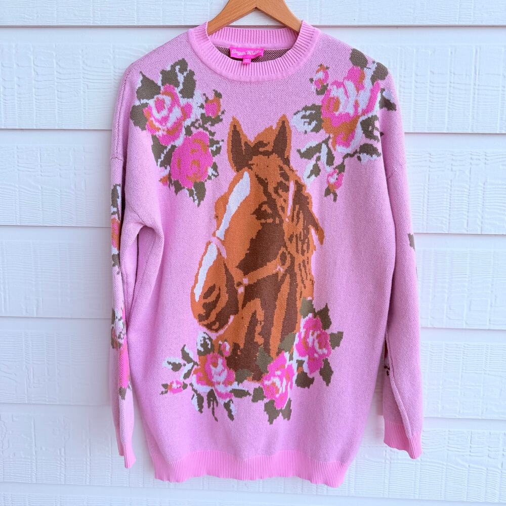 Dolls Kill Sugar Thrillz Horse Floral Pink Tunic Sweater M Western - Picture 1 of 9